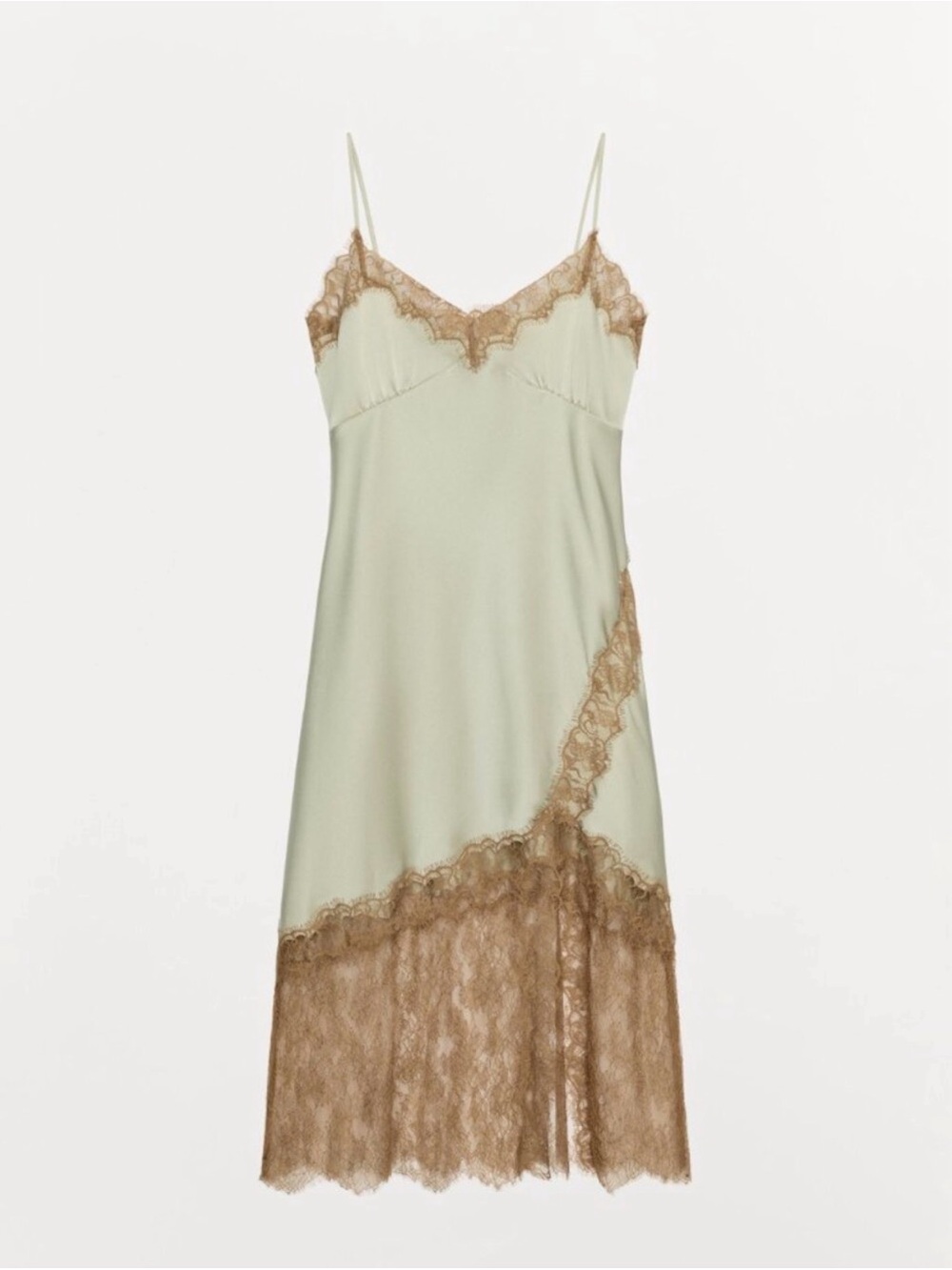 Zara Taupe Lace Trim Slip Dress - Picture 2 of 4